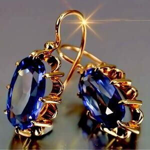 Gold Framed Sapphire Blue Crystal Drop Earrings